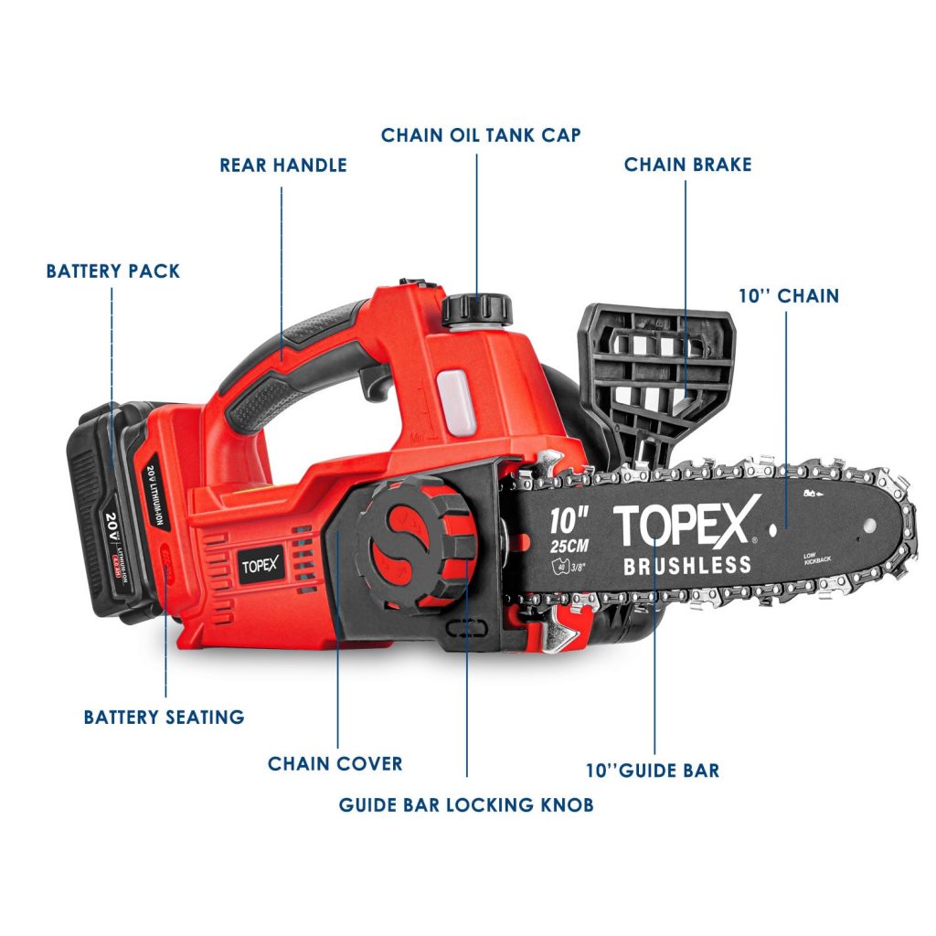 Topex V Cordless Brushless Chainsaw Ah Lithium Battery Fast